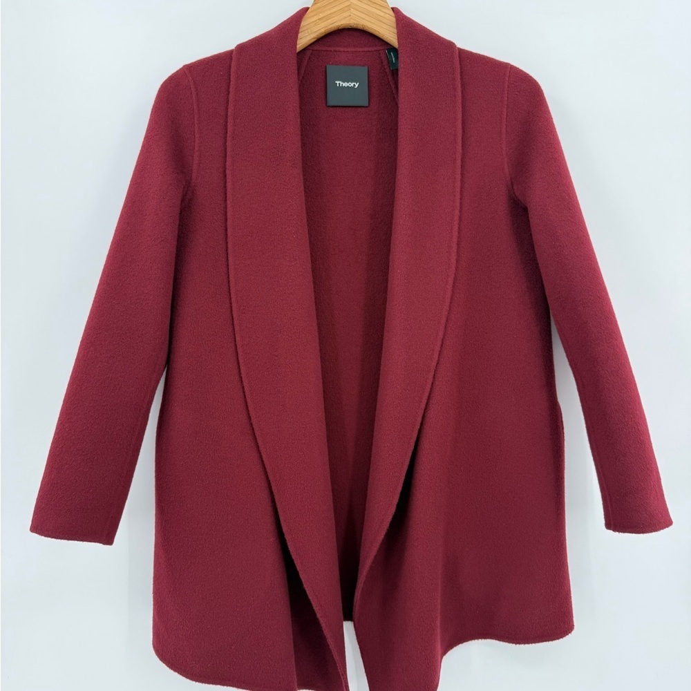 Theory Shawl Collar Clairene Jacket Wool Cashmere in Currant Size P XS - Picture 10 of 11
